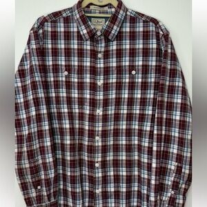 LL Bean Mens Large White Plaid Flannel Long Sleeve Shirt Slightly Fitted